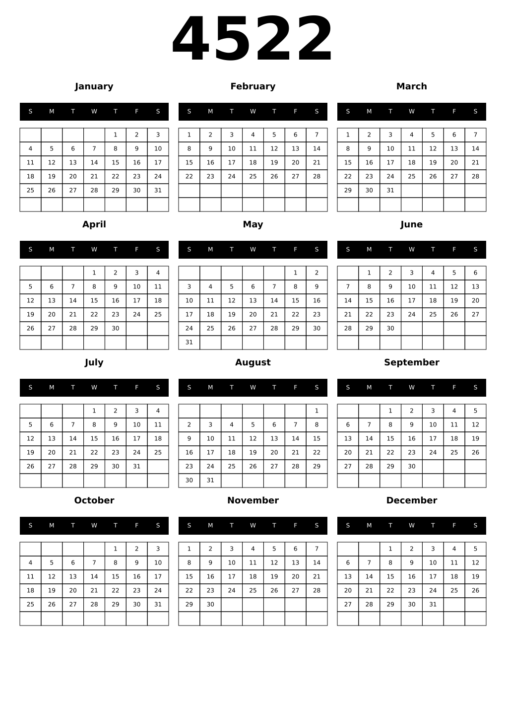 Printable 4522 Calendars
