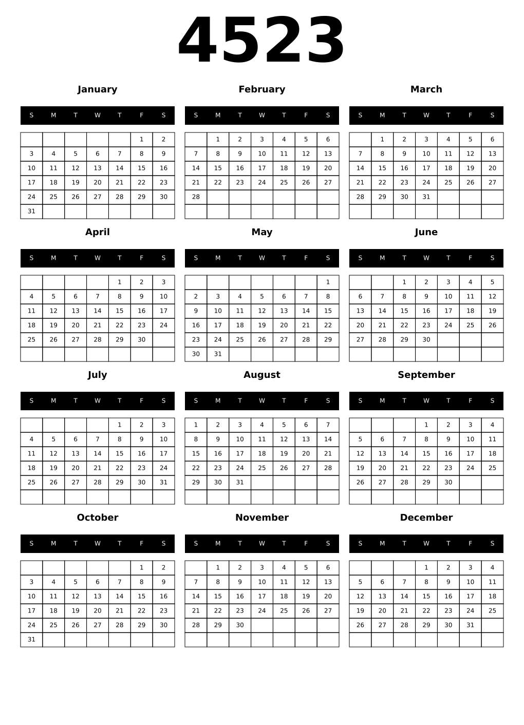 Printable 4523 Calendars