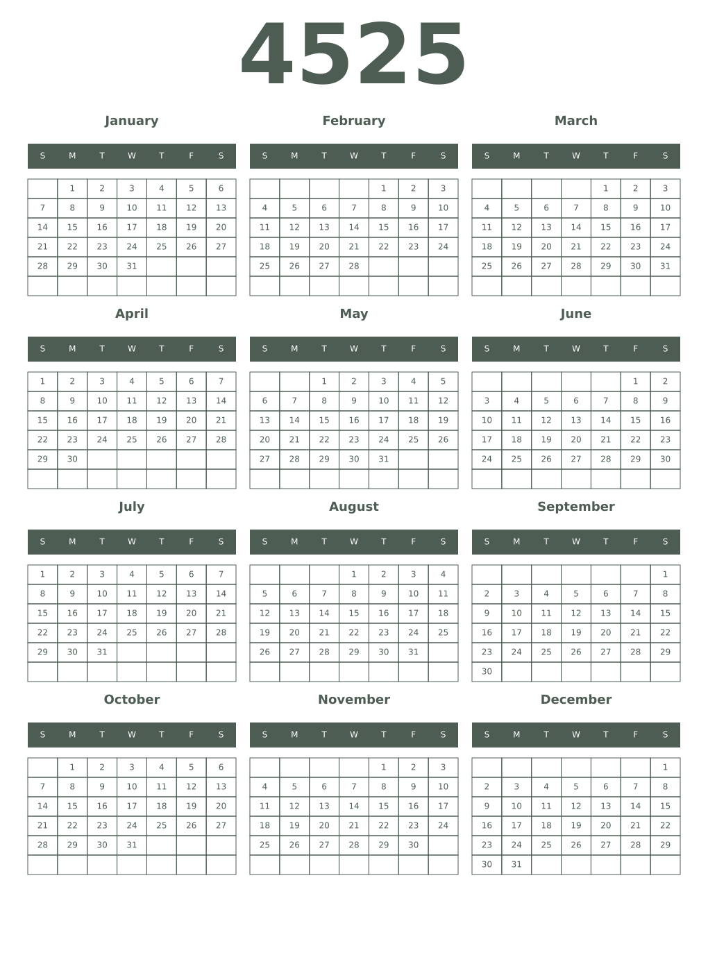 Printable 4525 Year Calendars feldgrau