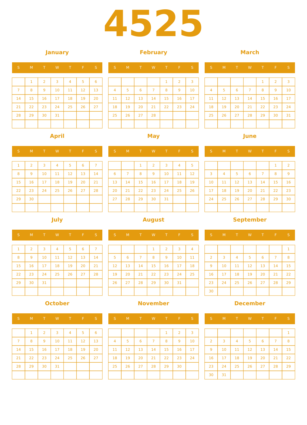 Printable 4525 Year Calendars gamboge