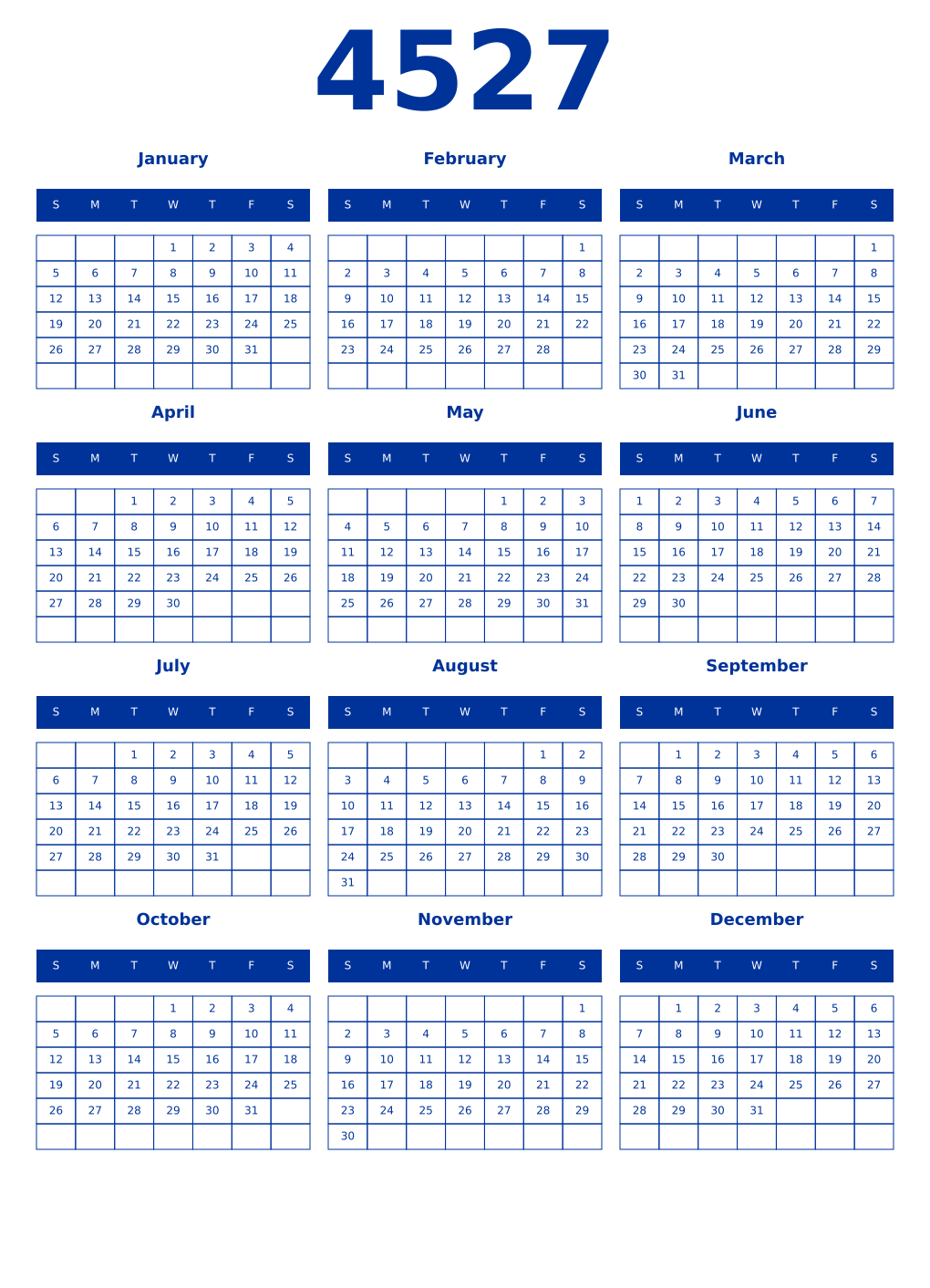 Printable 4527 Year Calendars smalt