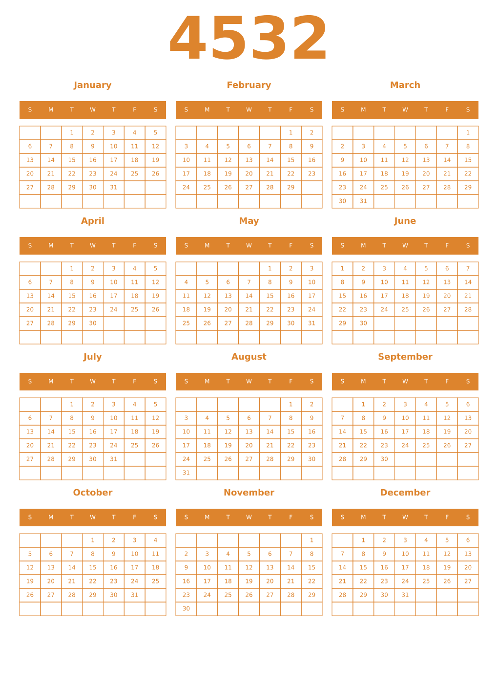 Printable 4532 Year Calendars orange