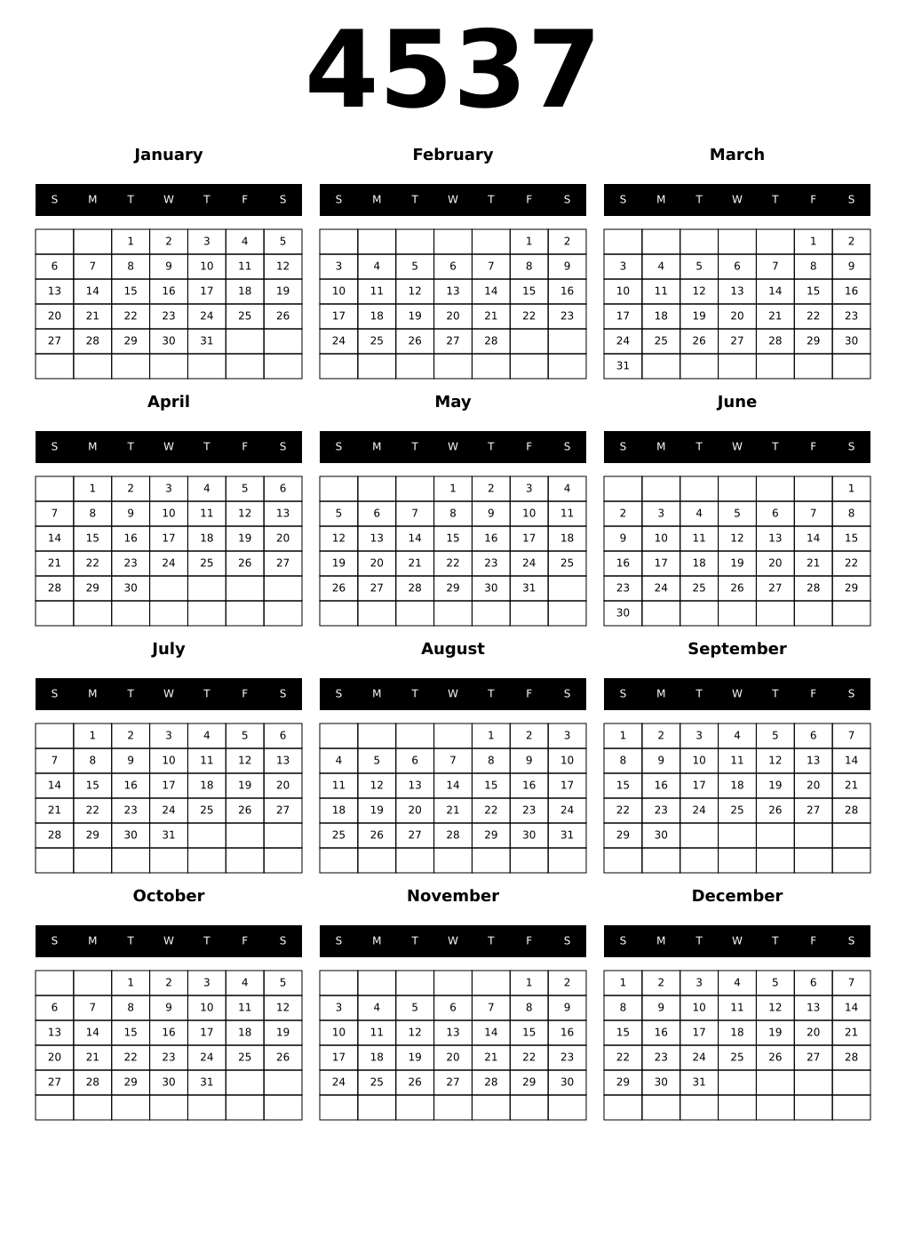 Printable 4537 Calendars