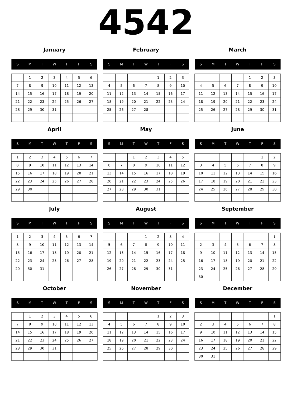 Printable 4542 Calendars