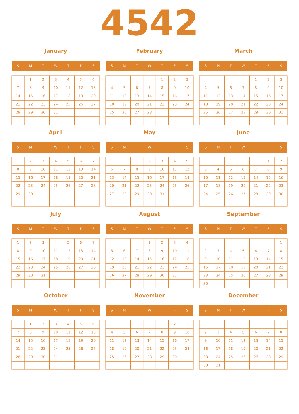 Printable 4542 Year Calendars orange