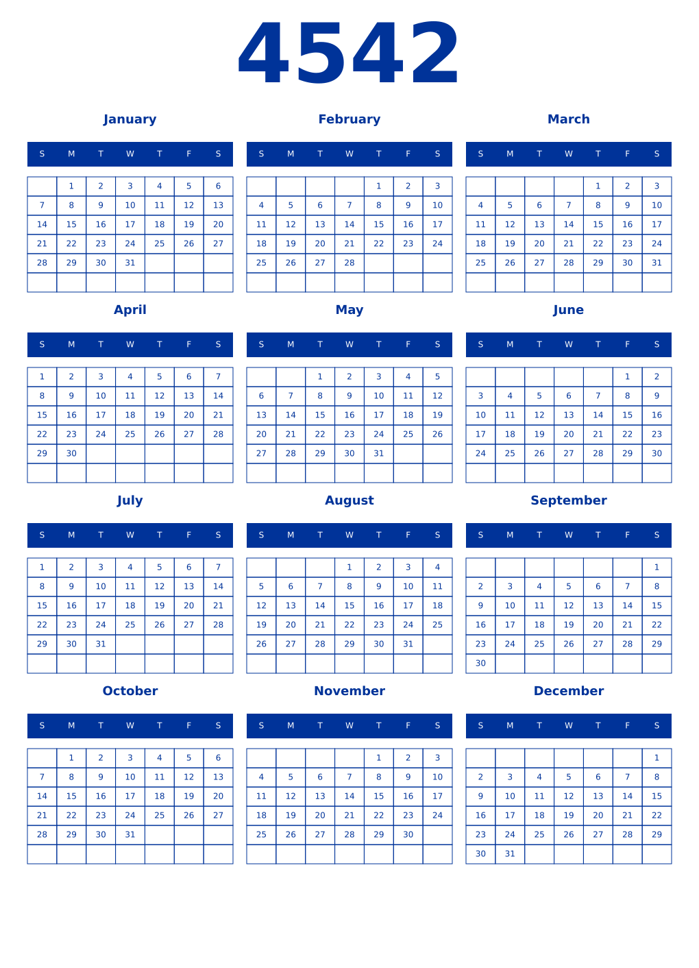Printable 4542 Year Calendars smalt