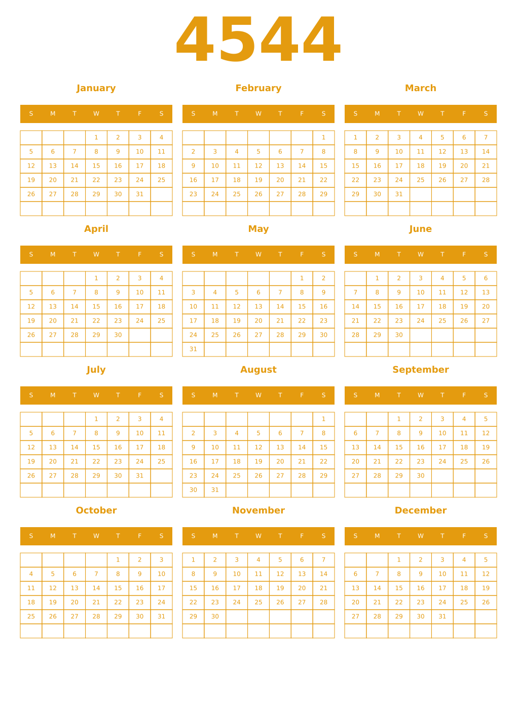 Printable 4544 Year Calendars gamboge