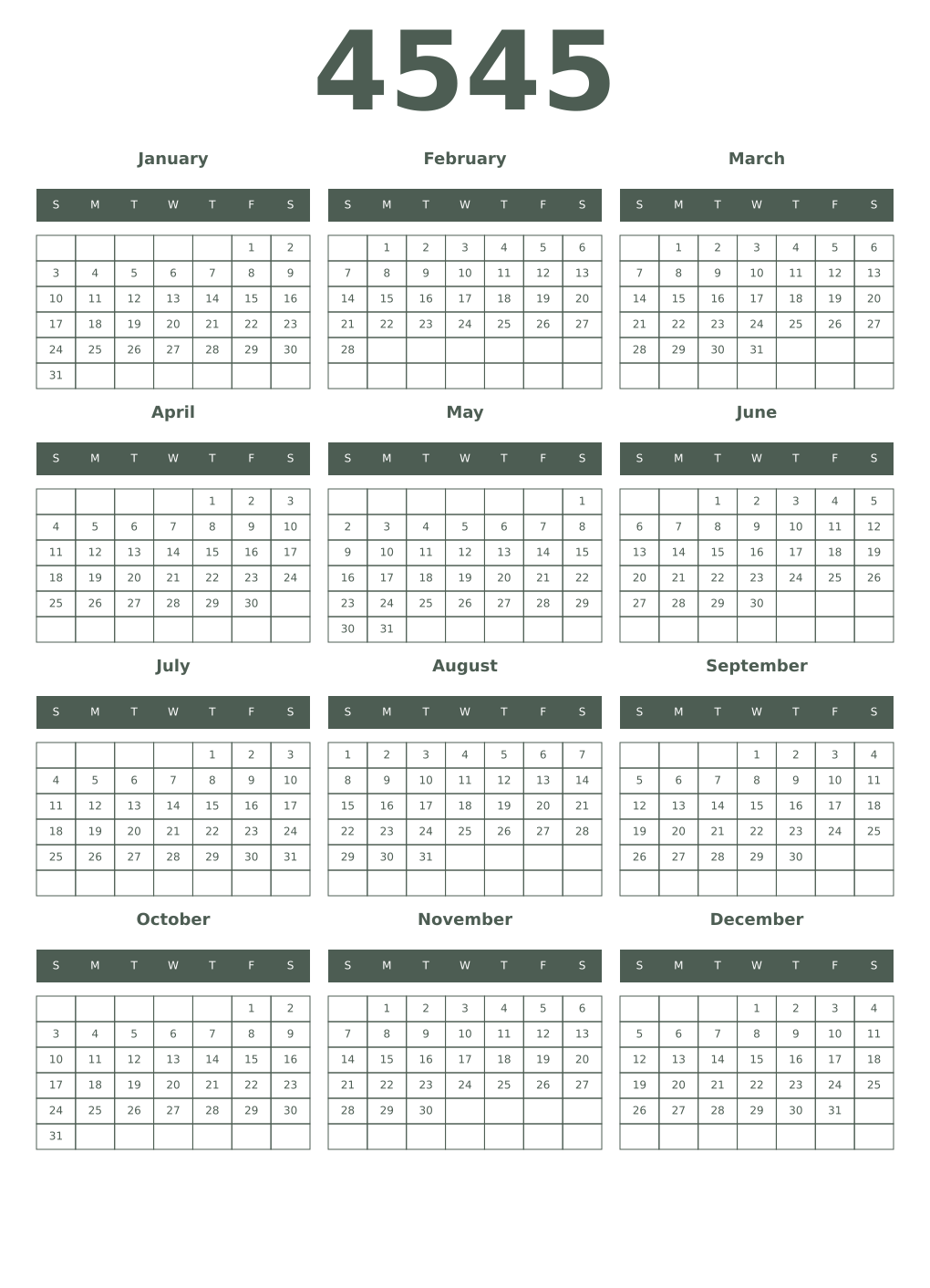 Printable 4545 Year Calendars feldgrau