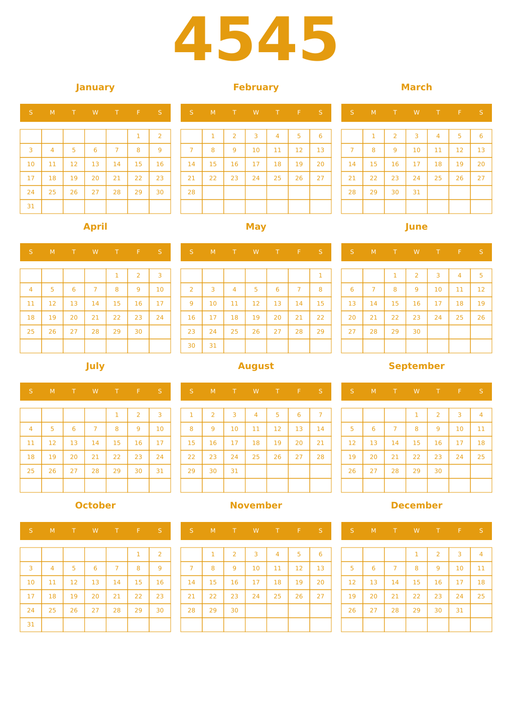 Printable 4545 Year Calendars gamboge