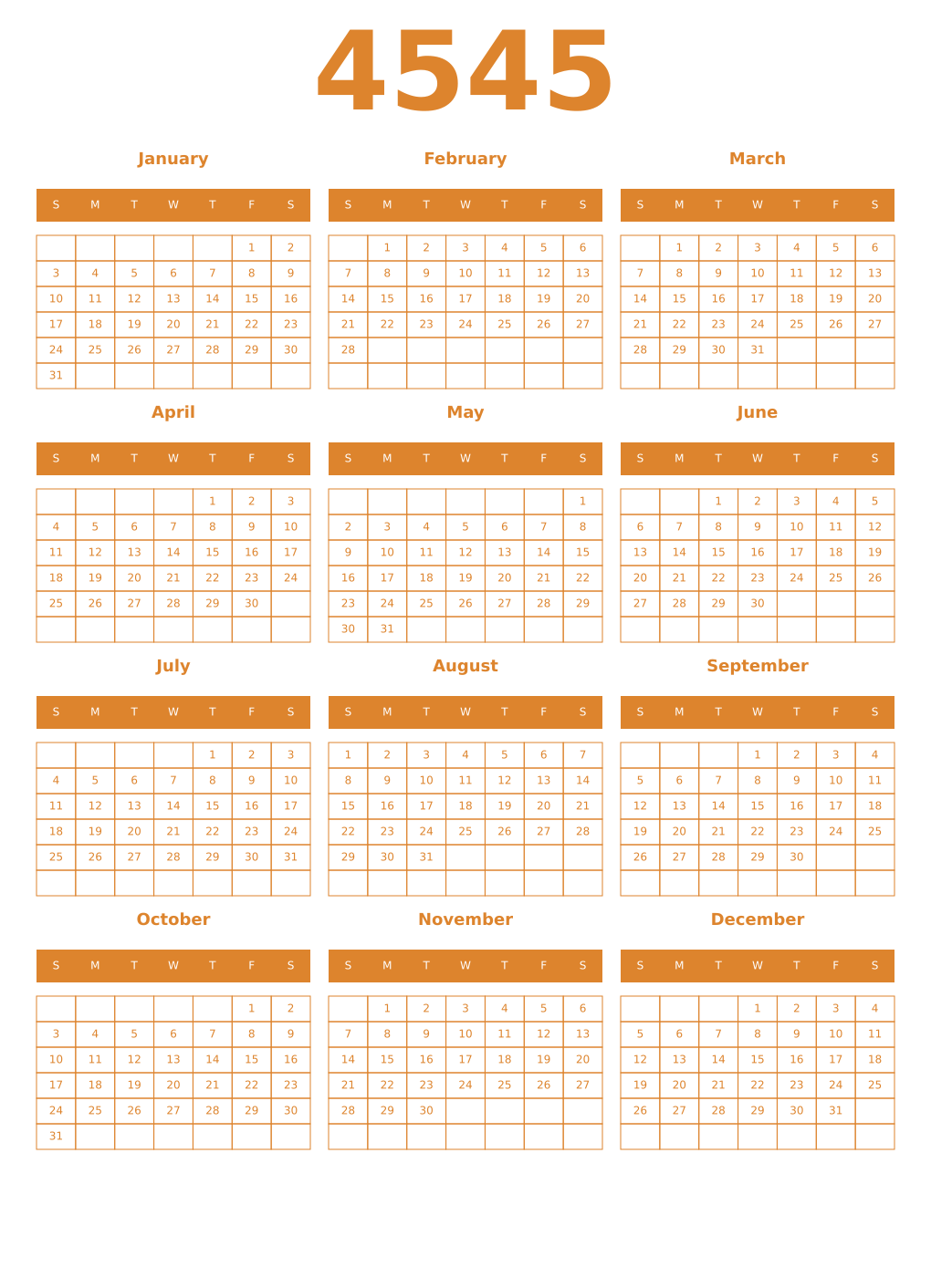 Printable 4545 Year Calendars orange
