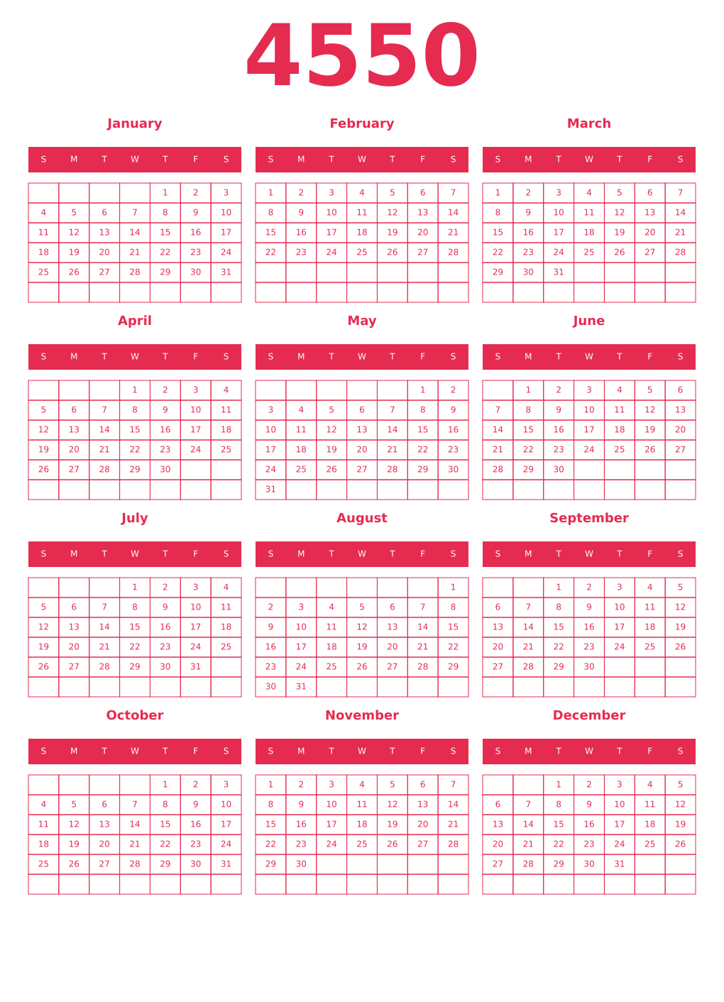 Printable 4550 Year Calendars amaranth