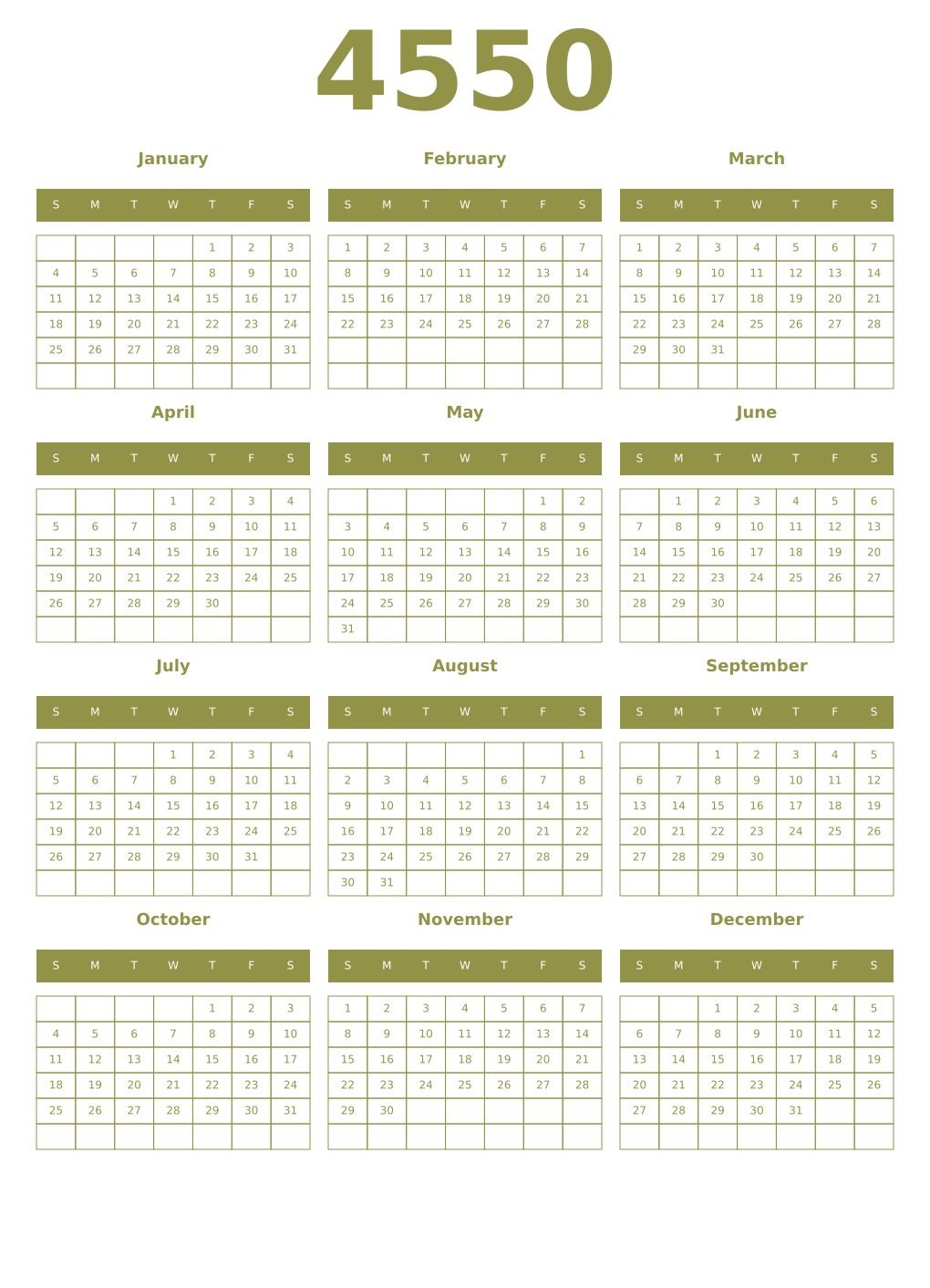 Printable 4550 Year Calendars eburnean