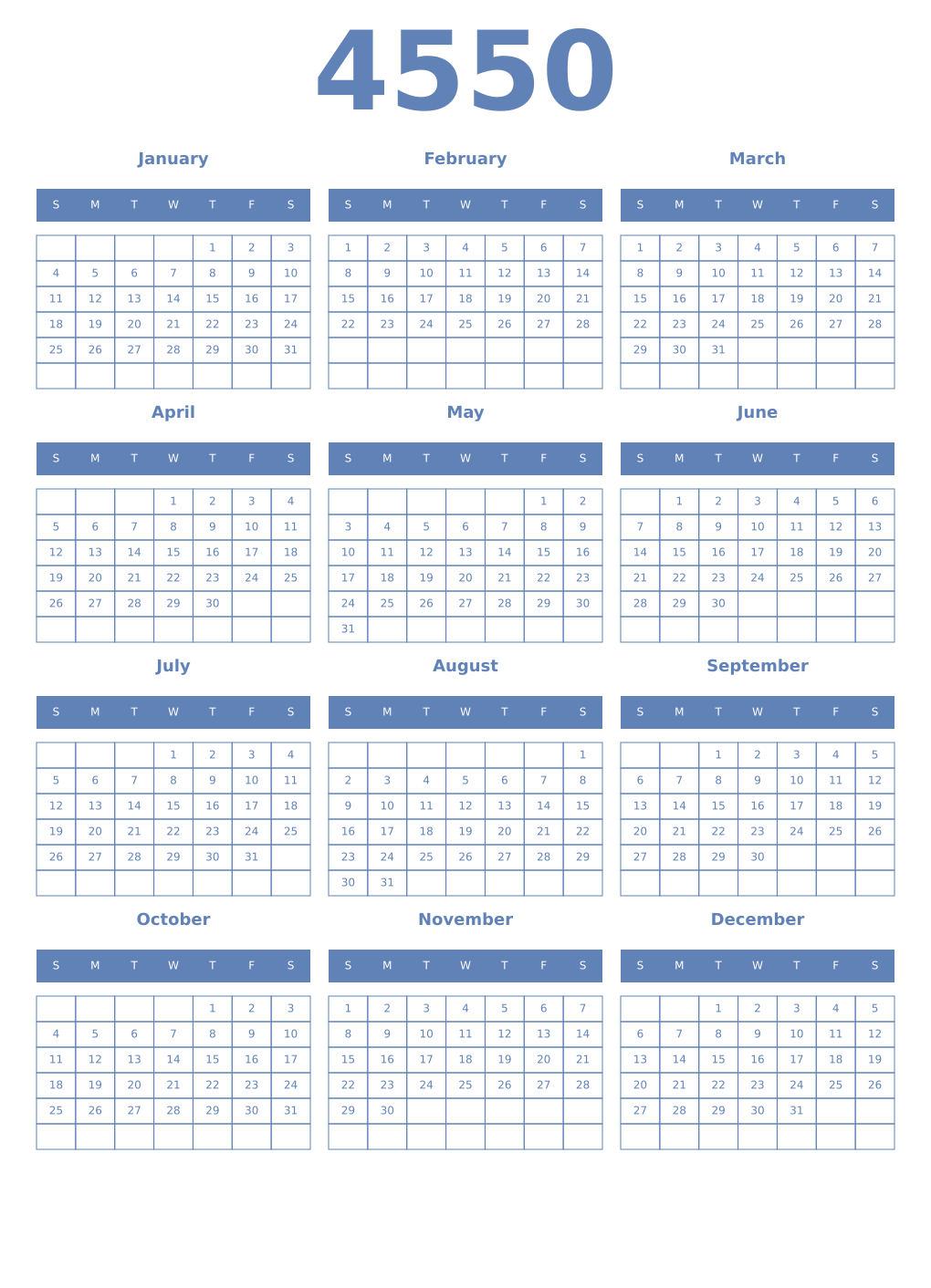 Printable 4550 Year Calendars glaucous