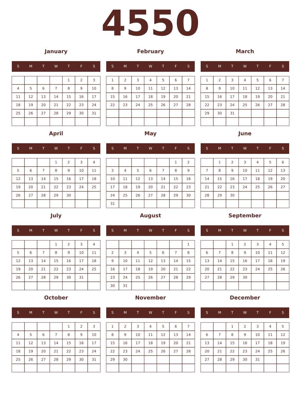 Printable 4550 Year Calendars mortuum