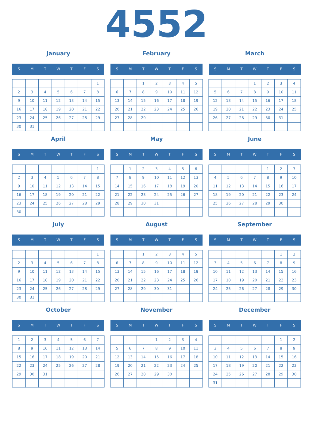 Printable 4552 Year Calendars blue