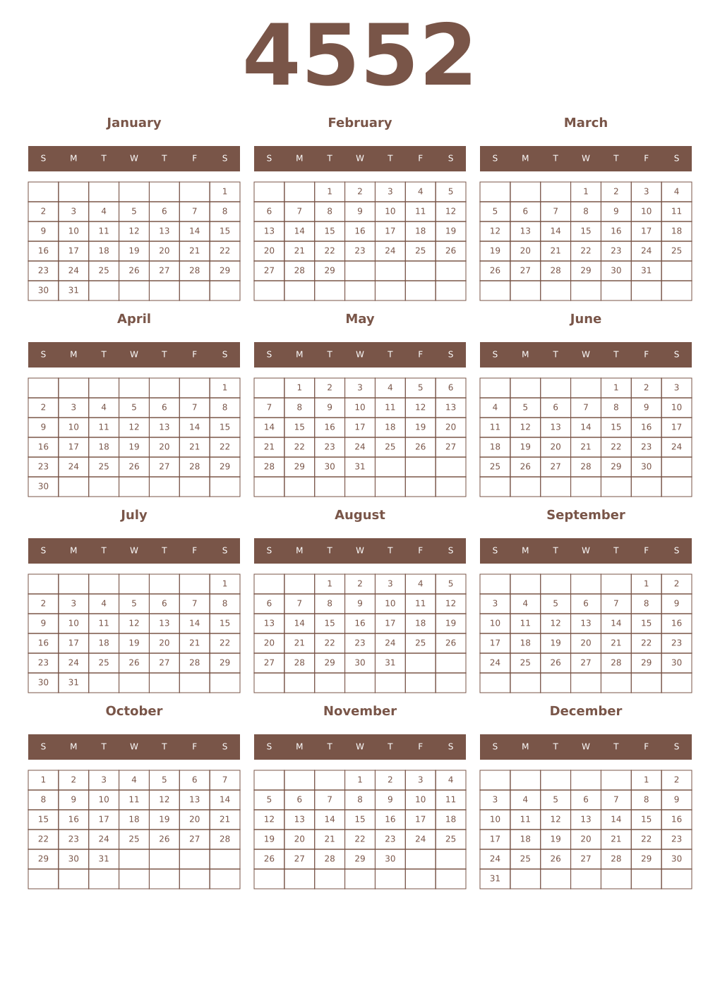 Printable 4552 Year Calendars coffe