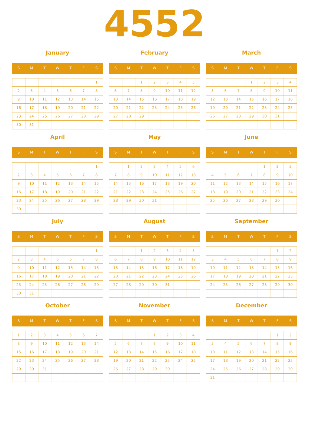 Printable 4552 Year Calendars gamboge