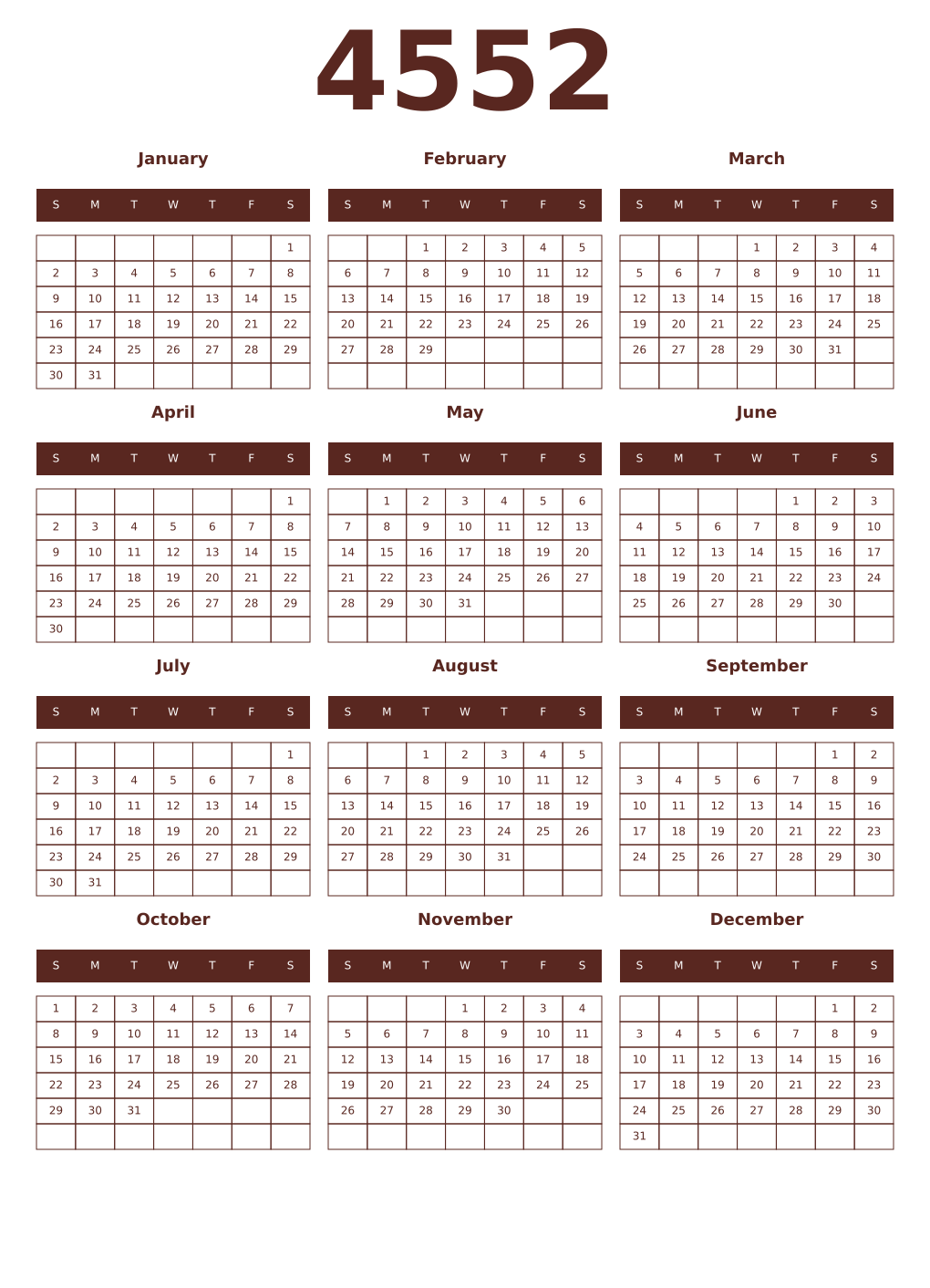 Printable 4552 Year Calendars mortuum