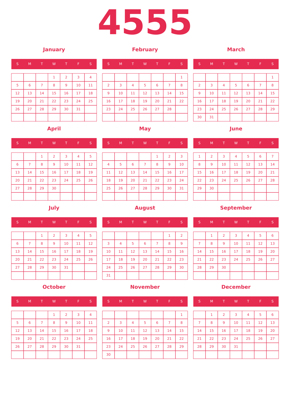Printable 4555 Year Calendars amaranth