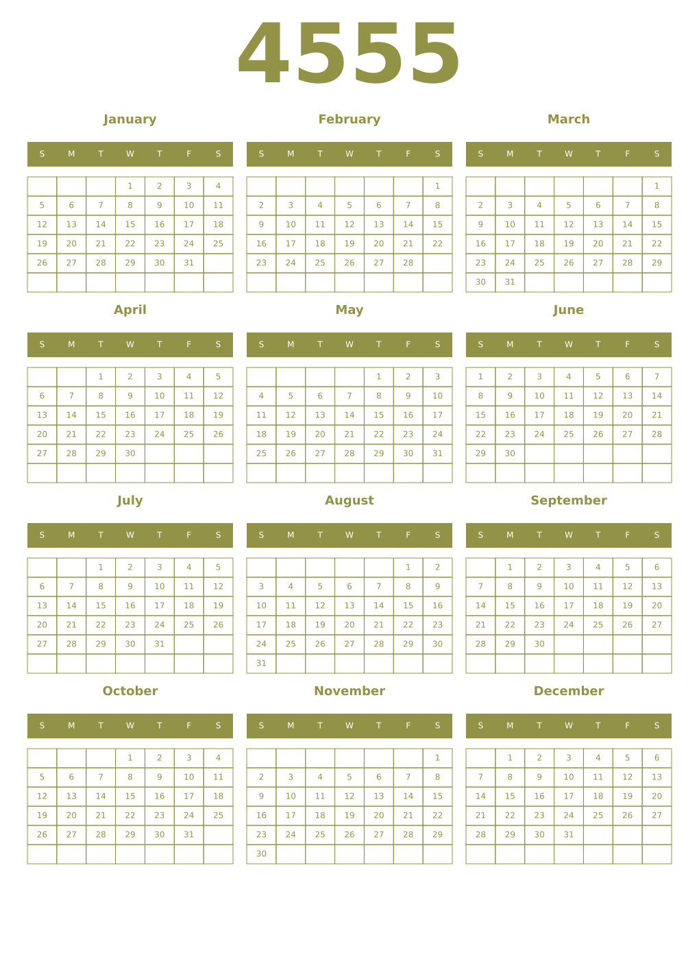 Printable 4555 Year Calendars eburnean