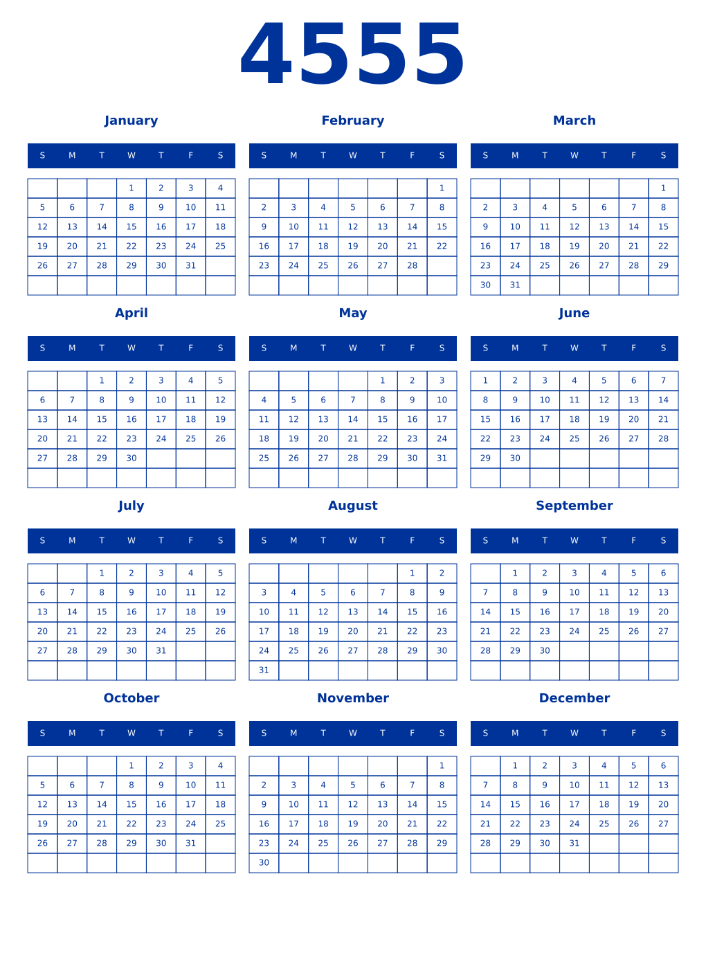Printable 4555 Year Calendars smalt