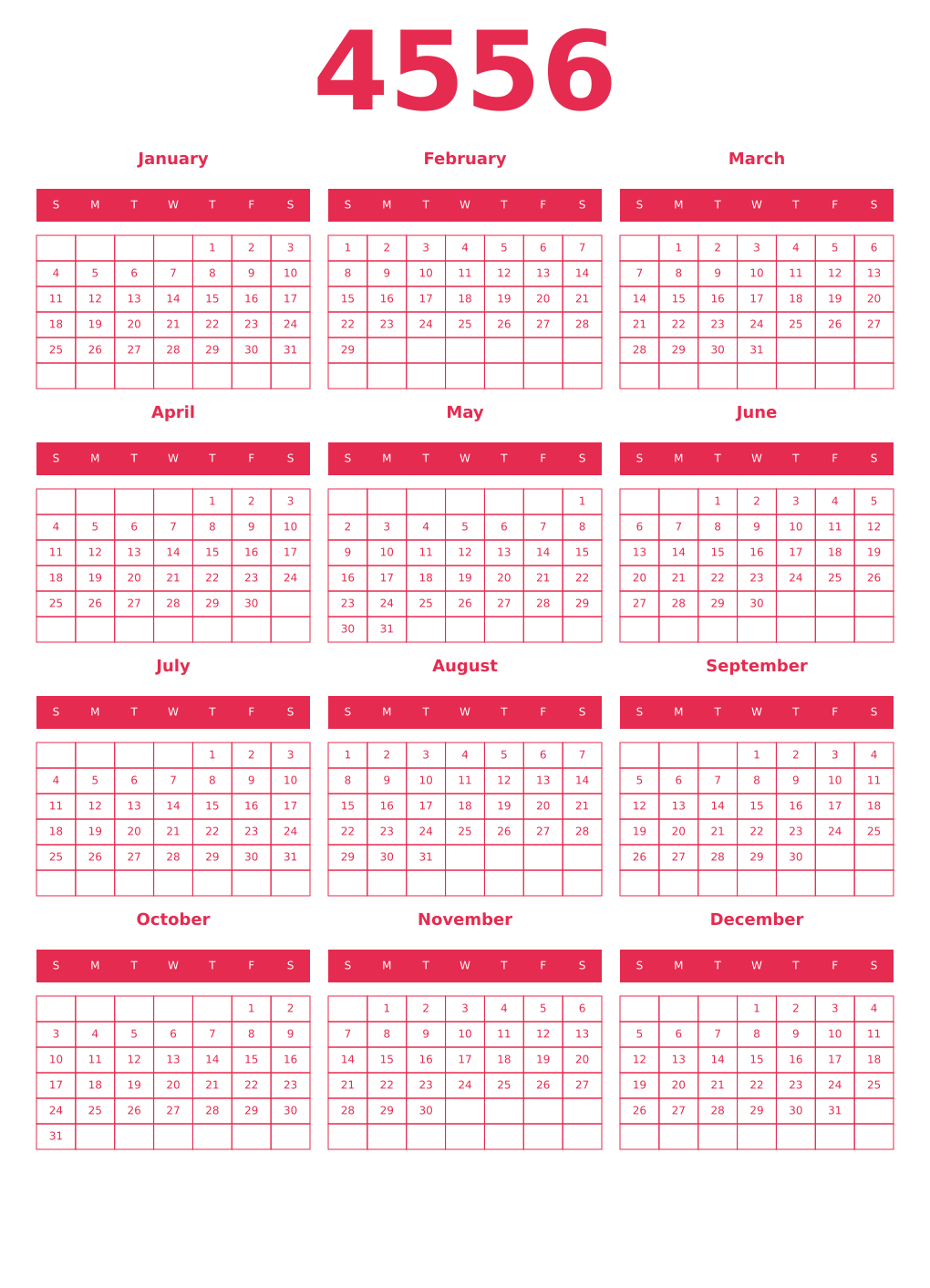 Printable 4556 Year Calendars amaranth