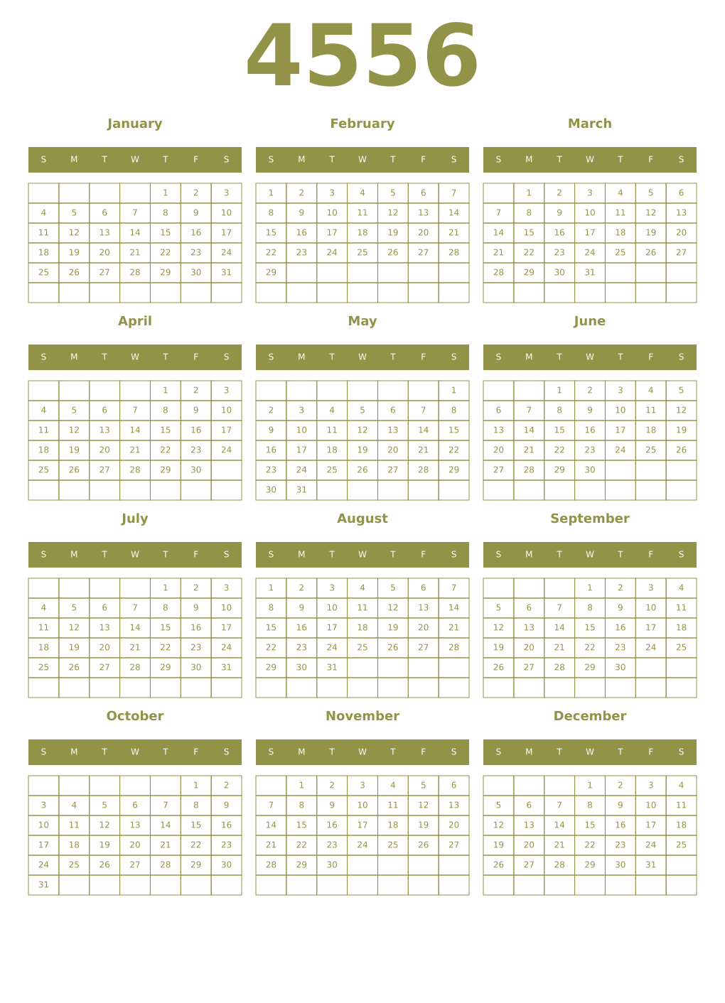 Printable 4556 Year Calendars eburnean