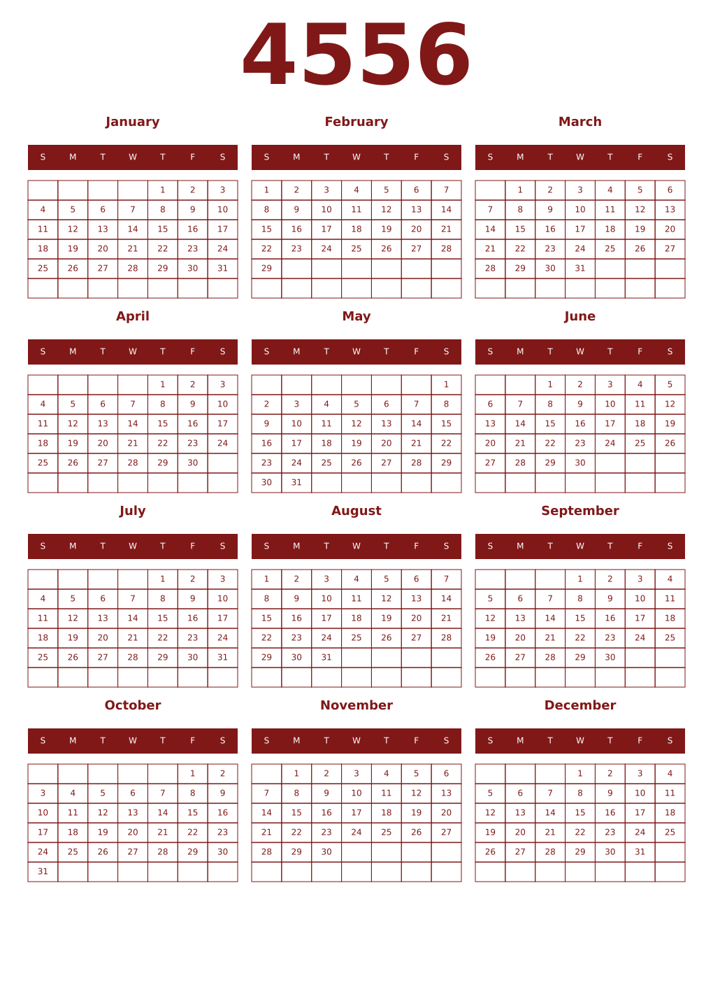 Printable 4556 Year Calendars falu