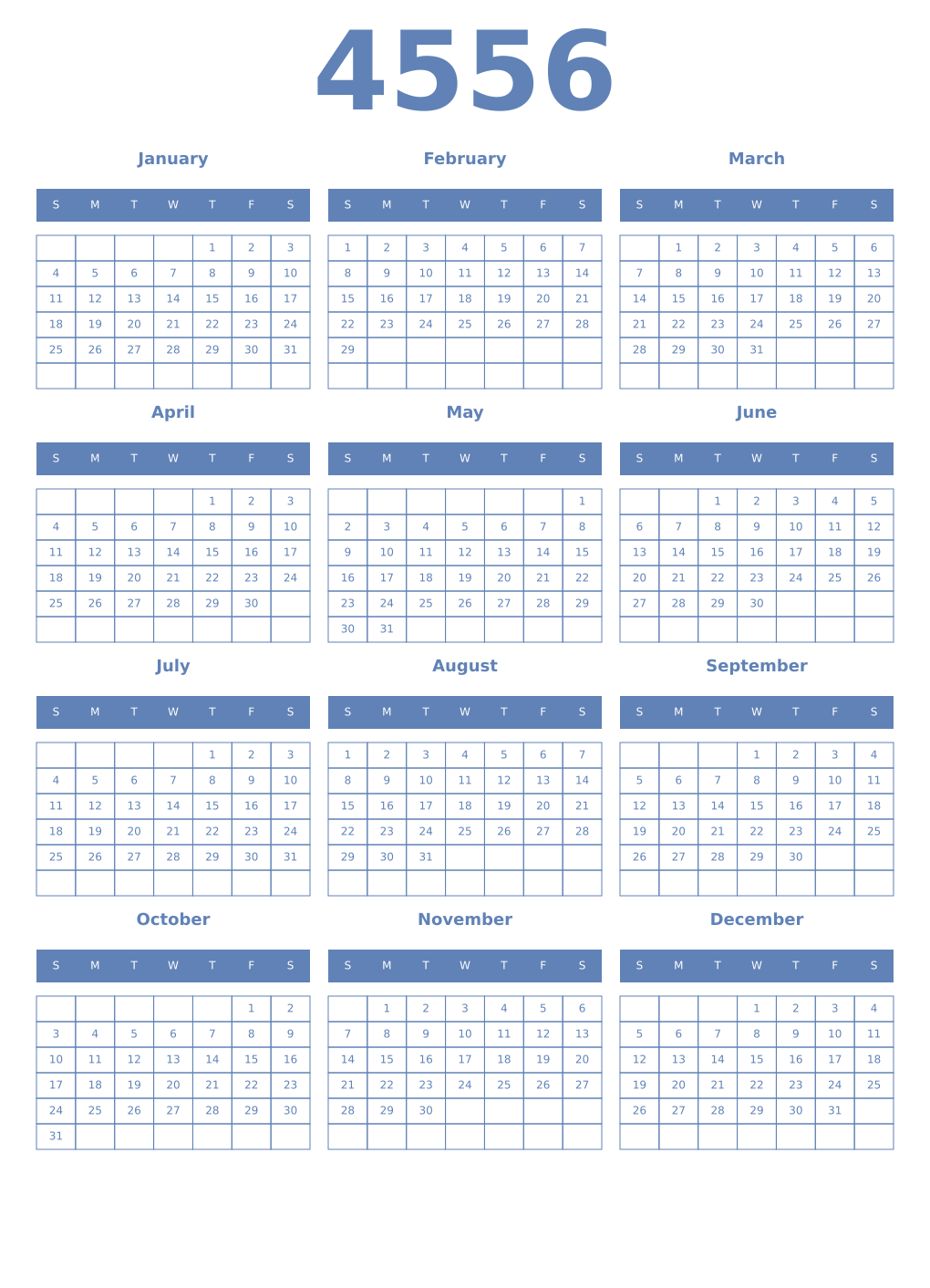 Printable 4556 Year Calendars glaucous