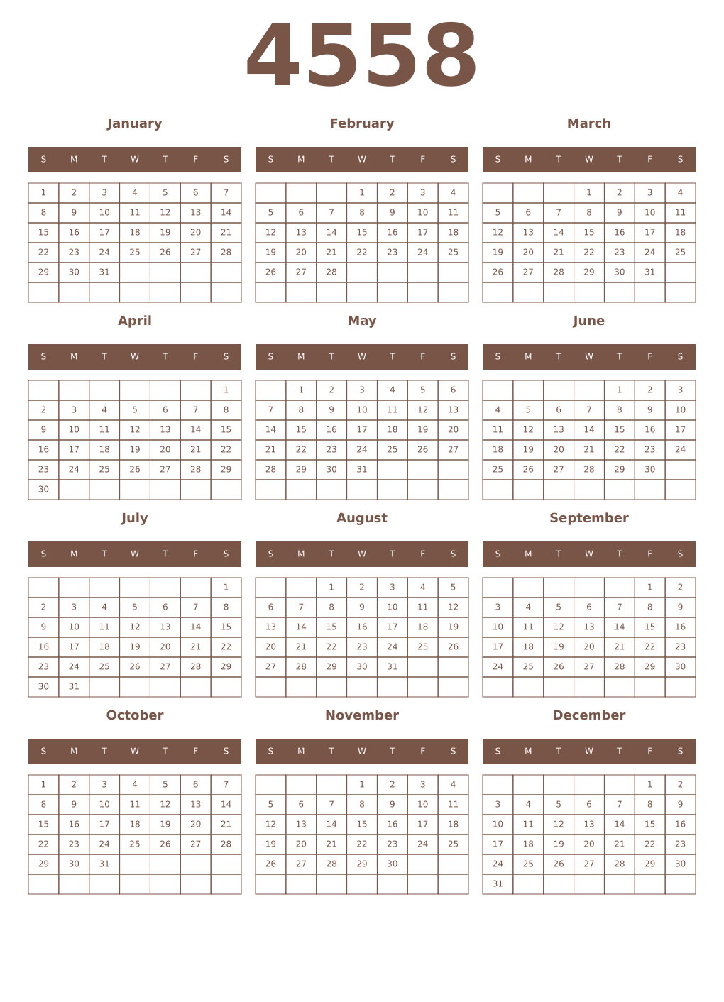 Printable 4558 Year Calendars coffe