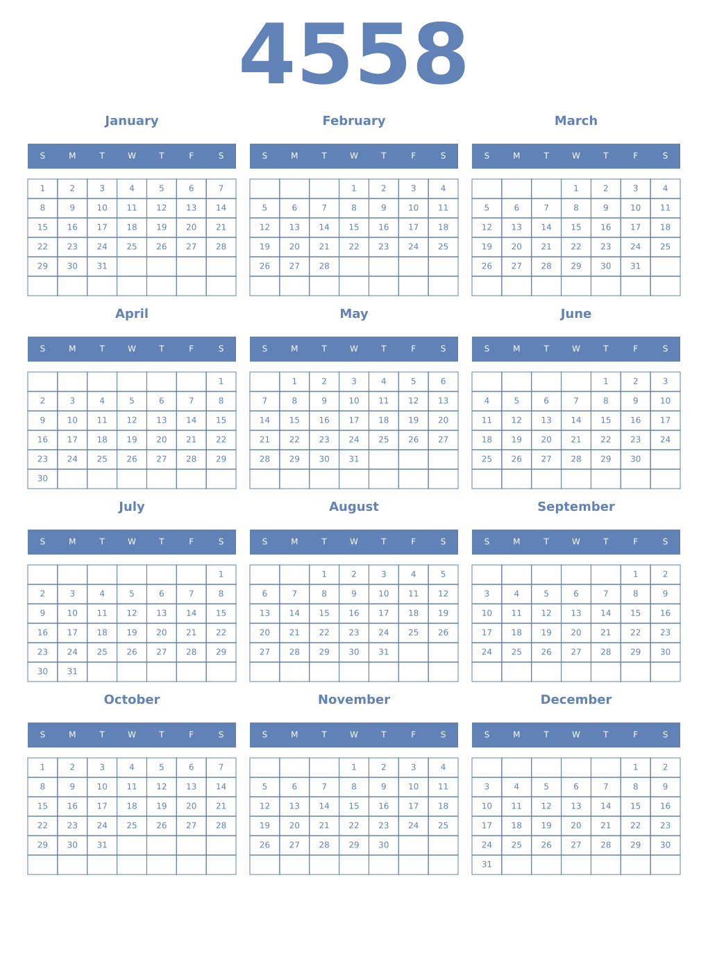 Printable 4558 Year Calendars glaucous