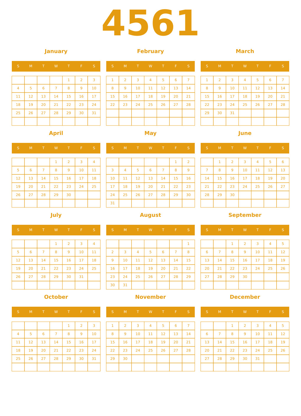 Printable 4561 Year Calendars gamboge