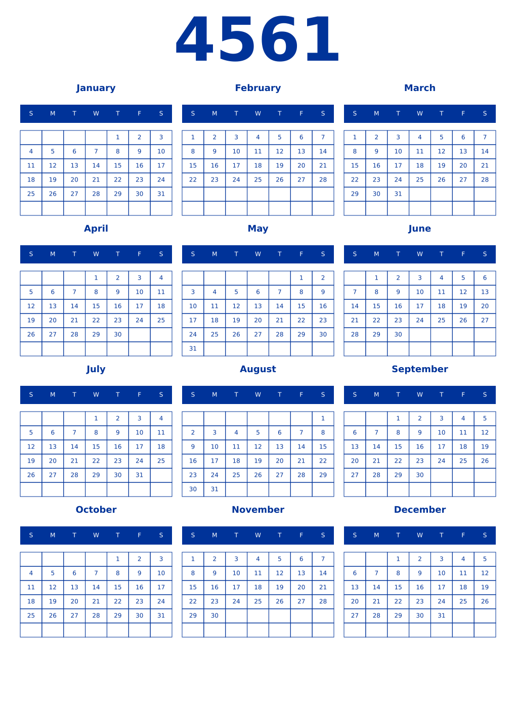 Printable 4561 Year Calendars smalt