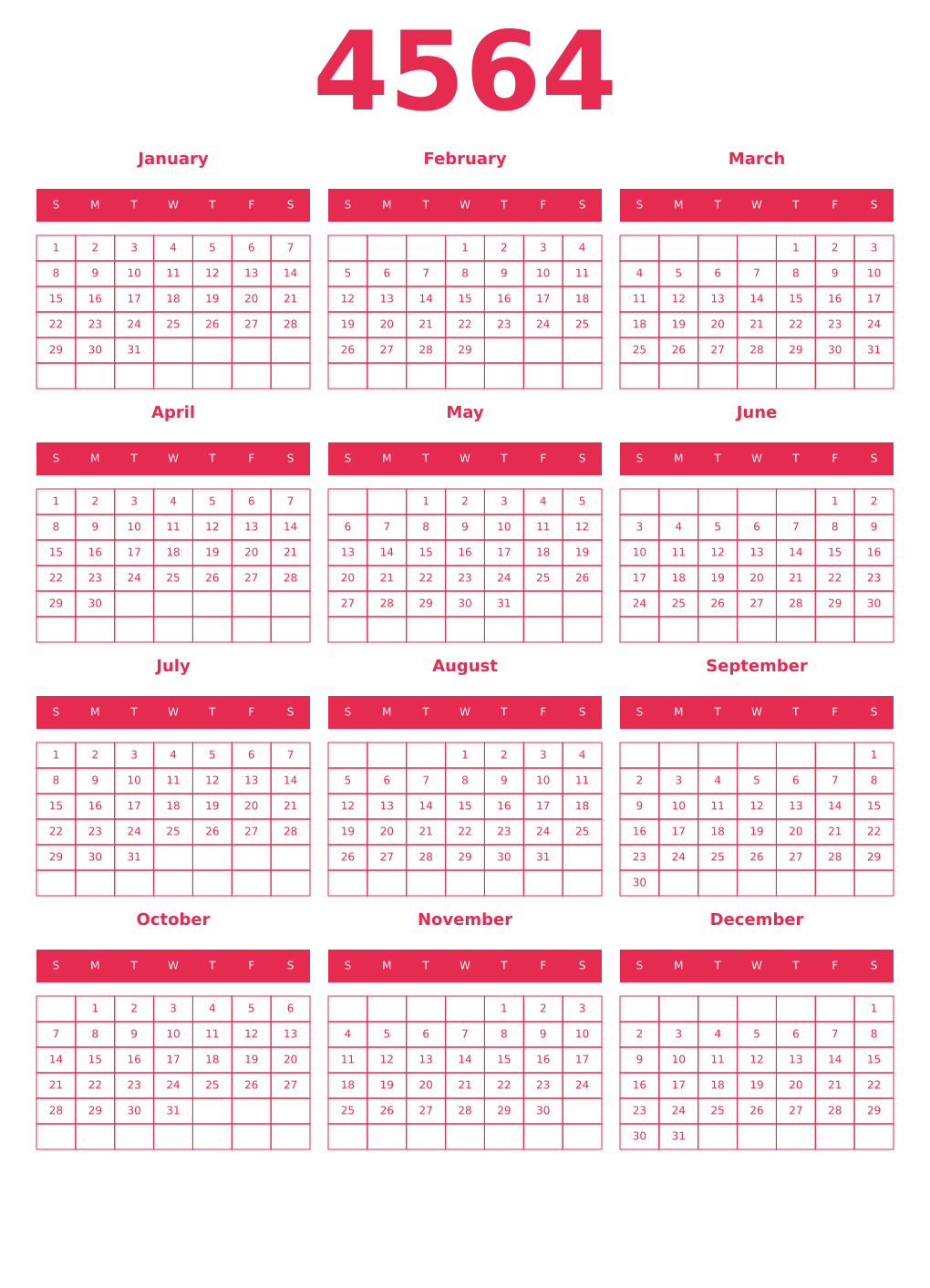 Printable 4564 Year Calendars amaranth