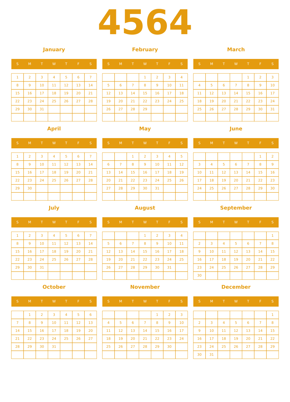 Printable 4564 Year Calendars gamboge