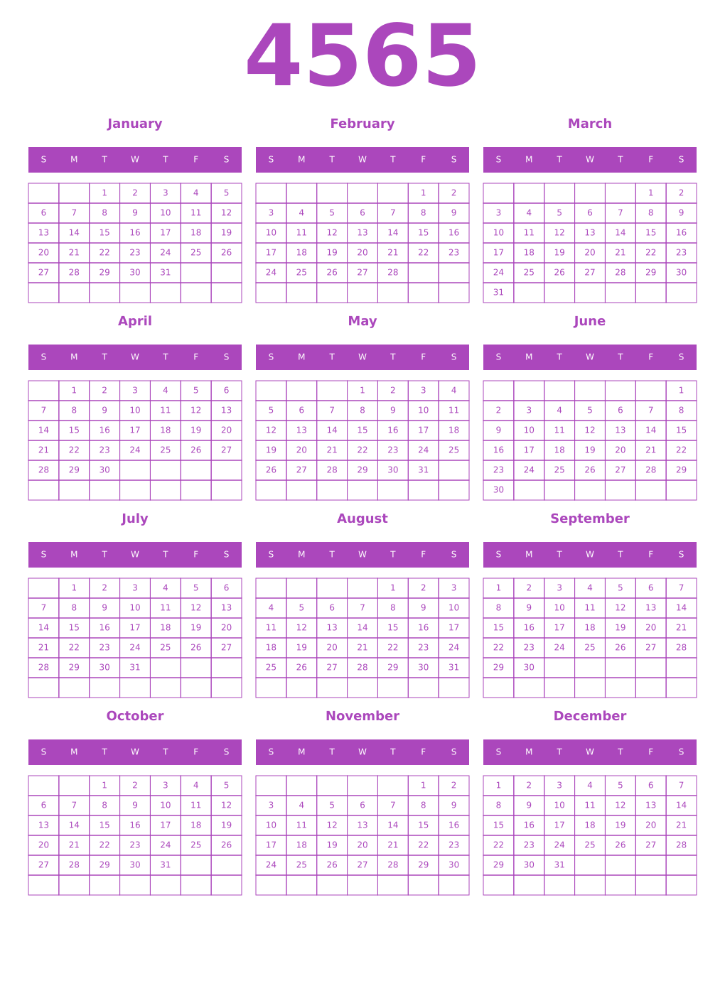 Printable 4565 Calendars