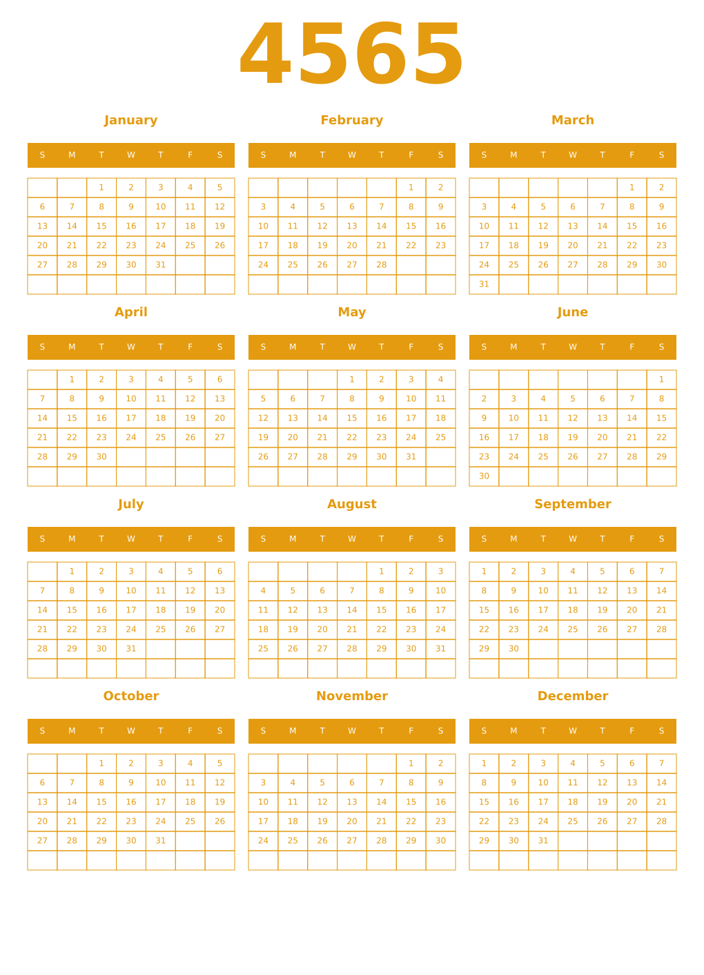 Printable 4565 Year Calendars gamboge