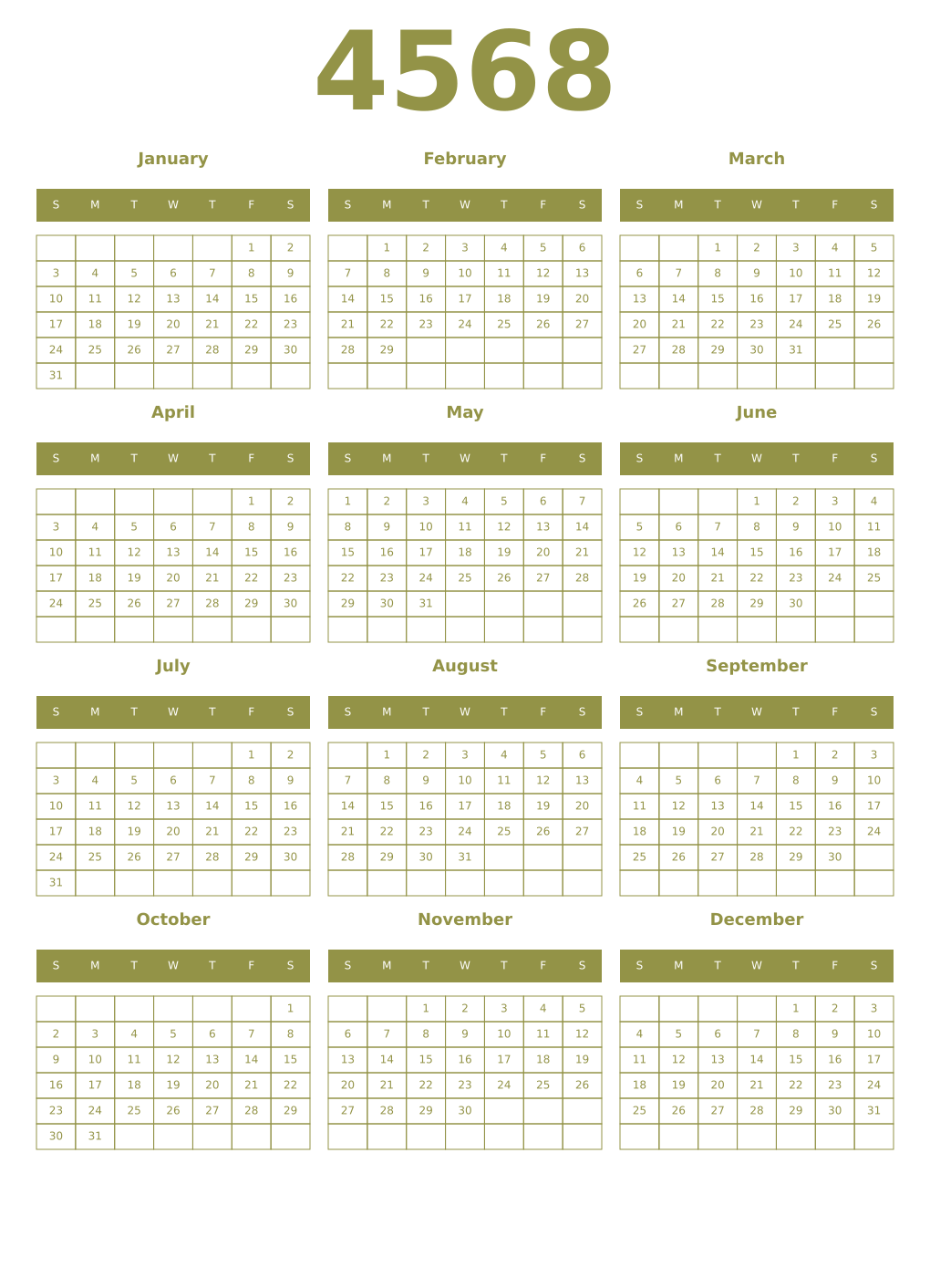 Printable 4568 Year Calendars eburnean
