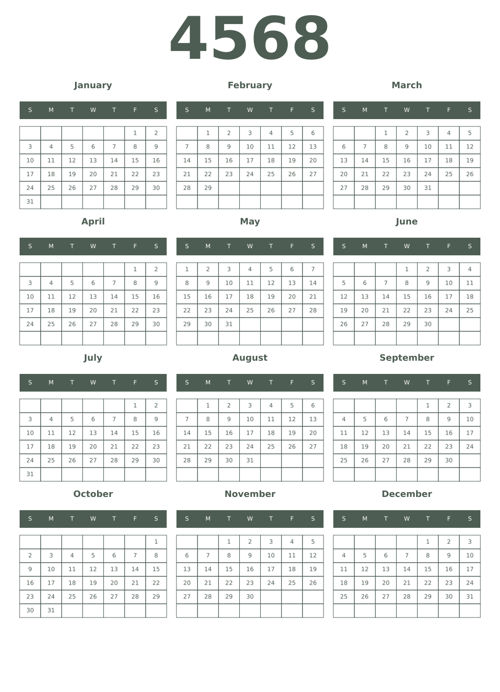 Printable 4568 Year Calendars feldgrau