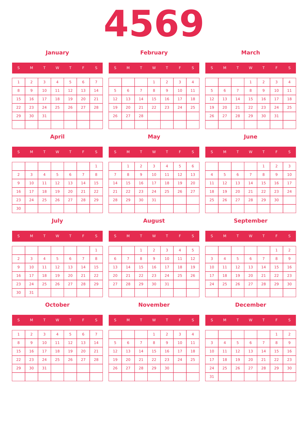 Printable 4569 Year Calendars amaranth