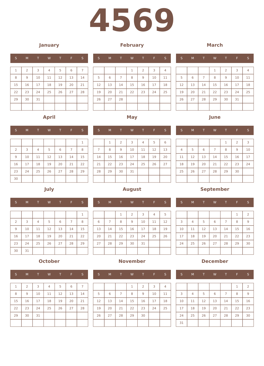 Printable 4569 Year Calendars coffe