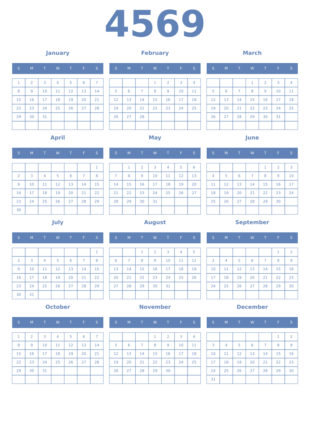 Printable 4569 Year Calendars glaucous
