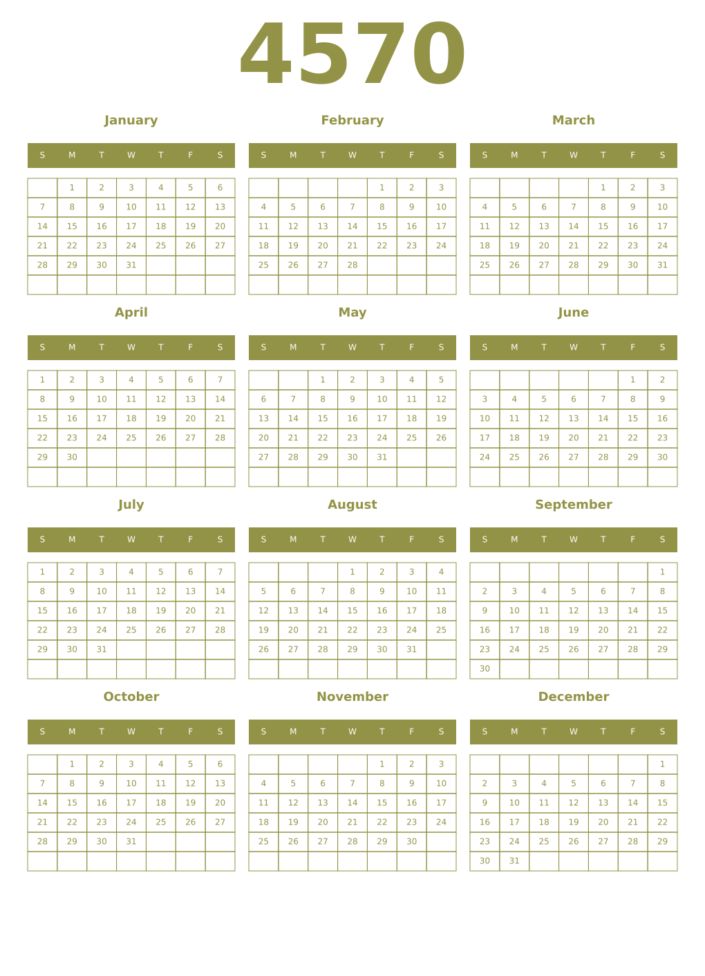 Printable 4570 Year Calendars eburnean