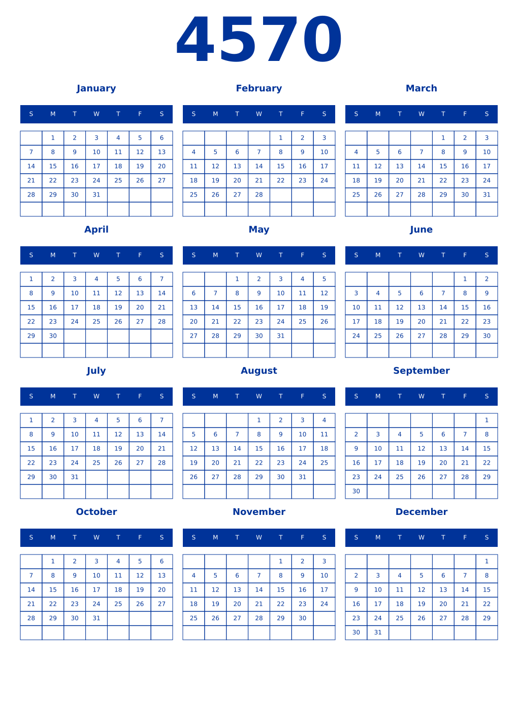 Printable 4570 Year Calendars smalt