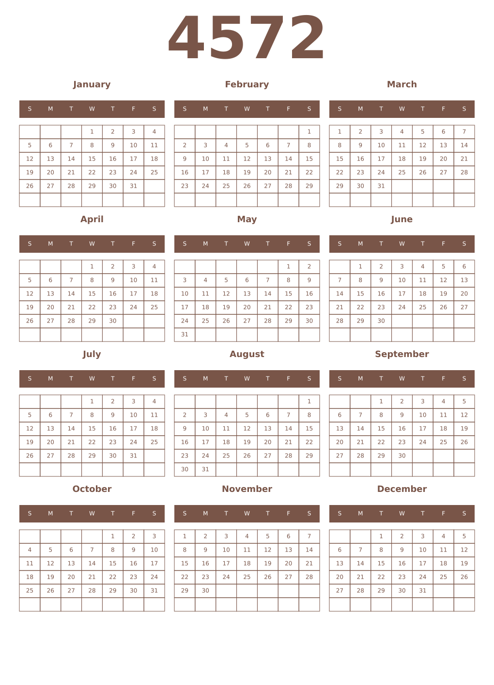 Printable 4572 Year Calendars coffe