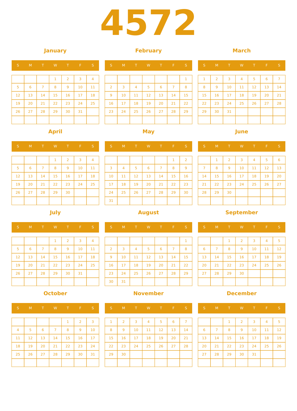 Printable 4572 Year Calendars gamboge