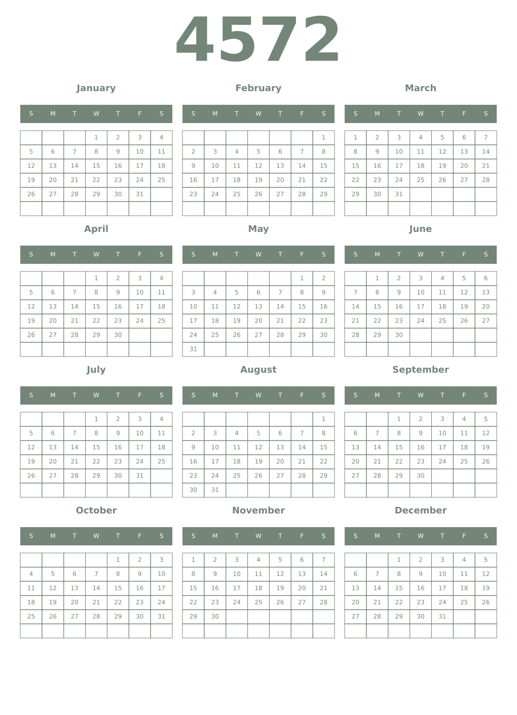 Printable 4572 Year Calendars xanadu
