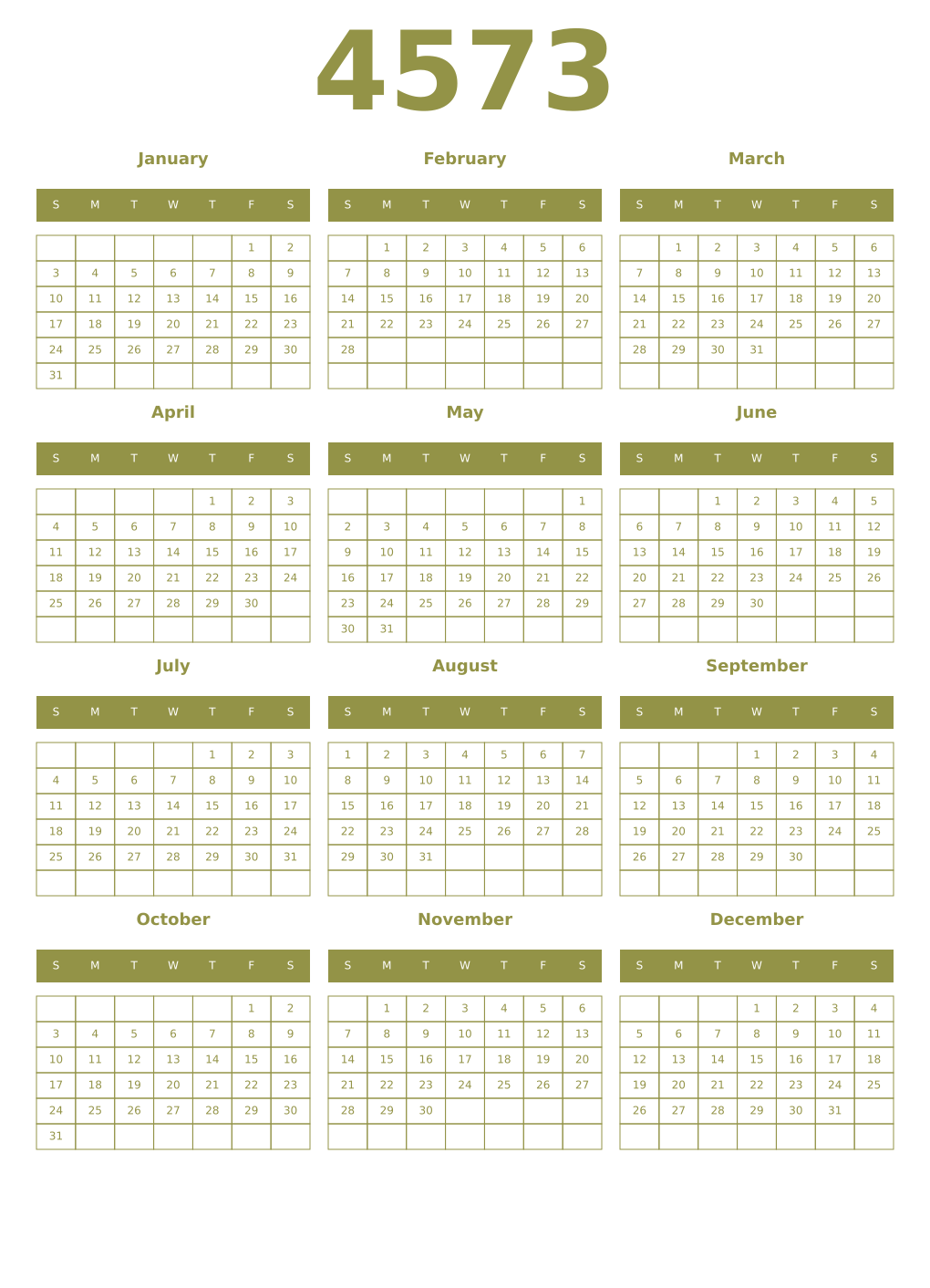 Printable 4573 Year Calendars eburnean