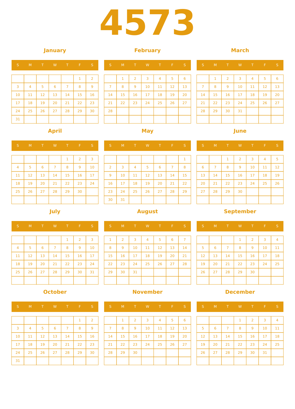 Printable 4573 Year Calendars gamboge