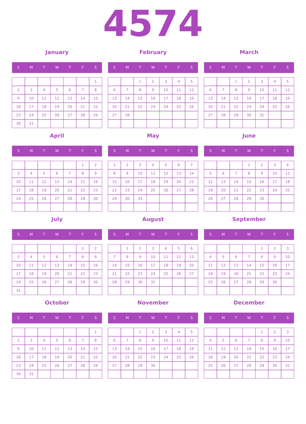 Printable 4574 Calendars